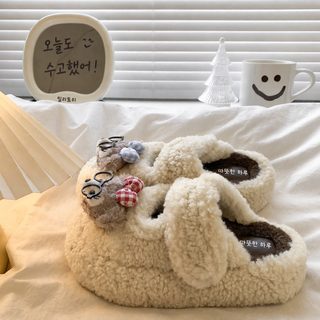 두꺼운 밑창 키높이 백합 포두반 슬리퍼 2026년 가을 겨울 신상 귀여운 곰돌
