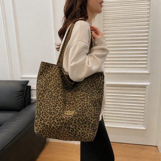 호피 무늬 양면 캔버스 가방 숄더 가방 대용량 휴대용 대용량 토트 가방 학