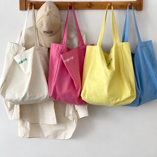 maaas 캔디 컬러 레터링 캔버스 숄더백 학생 수업용 지퍼 에코백