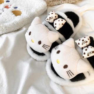 2026 가을 겨울 신상 귀여운 리본 고양이 일자면 슬리퍼 여성 패션 백합 캐주