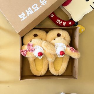 귀엽고 용모가 높은 리본 강아지 털털 슬리퍼 여자 2026 가을 겨울 신상 두꺼