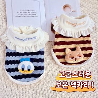 반려동물 겨울옷 강아지 고양이 테디베어 비숑 인형 스트라이프 리드줄 연