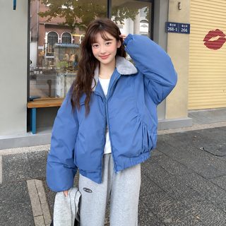 新品秋美式复古翻领羊羔绒棉服外套女冬季短款保暖不臃肿棉衣潮流