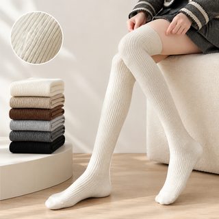 아청자 여성 울 니삭스 가을 겨울 도톰한 보온 오버니삭스 허벅지 롱양말