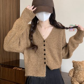 2025年秋冬新款韩系款薄款针织衫外搭开衫纯色女式毛衣v领长袖上
