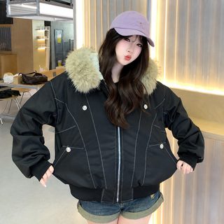 미국식 빈티지 좌산 조각 큰 털넥 면복 여성 겨울파 극복 헐렁하고 두꺼운