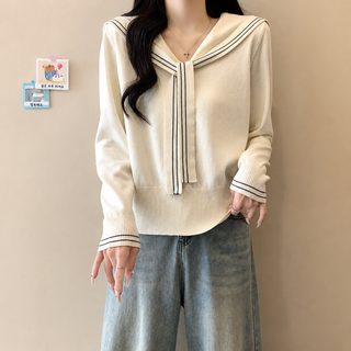 2025 가을/겨울 신상 마린넥 스트라이프 니트 블라우스 디자인감 백합 외투
