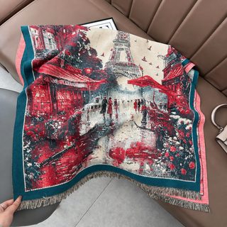 가을 겨울 신상 양면 컬러 유화 시리즈 모조 캐시미어 두께 보온 스카프 여성 에어컨 숄 겉옷 도매