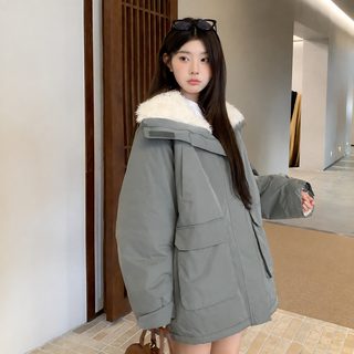 加绒派克服女2025新款冬季中长款超好看棉袄小个子工装棉服外套厚