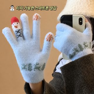 여성 겨울 니트 터치스크린 장갑 귀여운 학생용 보온 방한 자전거 라이딩