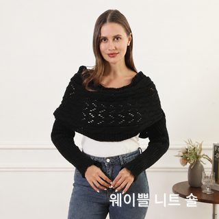 유럽과 미국 크로스보더 아마존 스카프 가을과 겨울 여자들은 대부분 스웨터로 목도리를 뜨고 꽈배기 양소매에 긴 펀칭 숄을 더한다