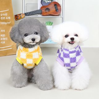 소형견 강아지 가을 겨울옷 공주풍 도톰한 체크무늬 두 다리 의류 코기 보