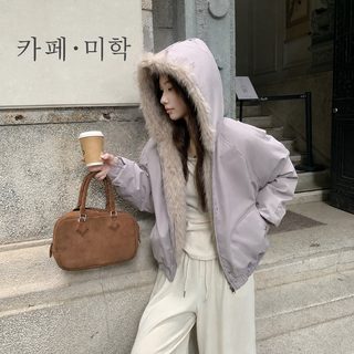 美式复古座山雕毛领连帽棉服女冬季2025新款设计感加厚棉衣短外套