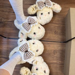 도파민 리본 토끼 여성 털슬리퍼 가을겨울 통굽 앞막힘 방한 실내화