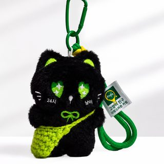 초귀염둥이 검은 고양이 짜임 귀여운 털털 손끈 수제 피규어 열쇠고리 끈가