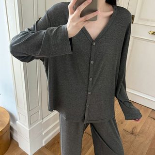 2025년 파자마 여성 신상 가을겨울 모달 지퍼 카디건 긴팔 긴바지 외장 가정복 세트