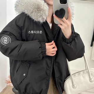 남녀공용 루즈핏 워크웨어 패딩 점퍼 탈부착 퍼칼라 후드 겨울 아우터