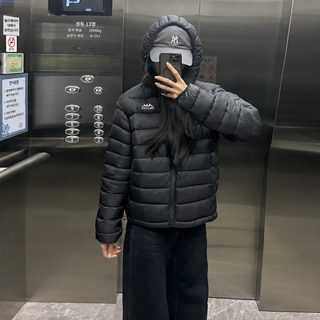 2025 가을 겨울 신상 유행스타 같은 갈비 얇고 가벼운 면옷 여자 짧은 패션 후드 커플 외투