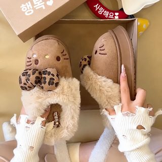 정품 산리오 KT 캐릭터 여성용 겨울 털 슬리퍼 실내 보온 두꺼운 털신