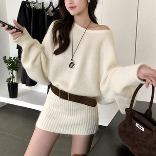 2025년 가을 겨울 신상 일자 어깨 와이드 여성 스웨터 스커트 캐주얼 나른한