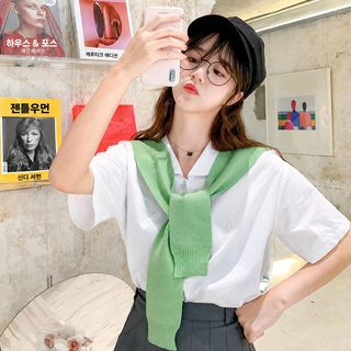한국판 봄여름 단색 숄 여성 자외선 차단 겉면 니트 에어컨 패션 가짜 칼라