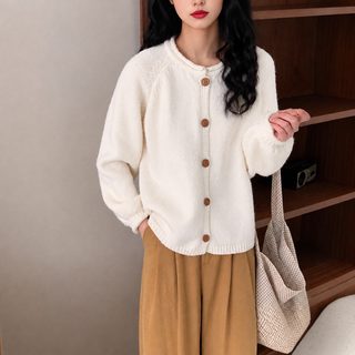 가을 겨울 신상 심플한 단색 백합 빈티지 니트 카디건