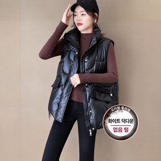 크로스보더 와이드 빅 사이즈 밝은 면 무세탁 패딩 조끼녀 2025 가을 겨울 신