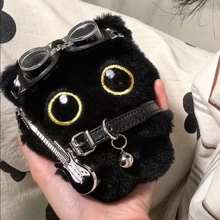 큰 눈 검은 고양이 걸이 펑크풍 작은 검은 고양이 털털 열쇠고리 가방 걸이