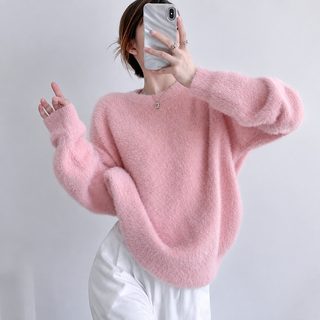 부드러운 바람 라운드 모조 밍크 벨벳 커버 스웨터 여자 가을 겨울 신상 겉