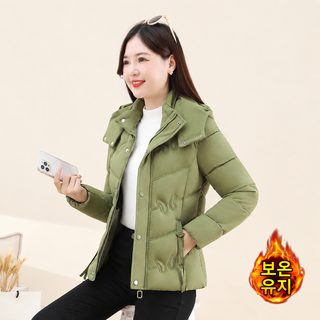 여성 탈부착 후드 자수 패딩 점퍼 슬림핏 두꺼운 겨울 보온 외투 빅사이즈