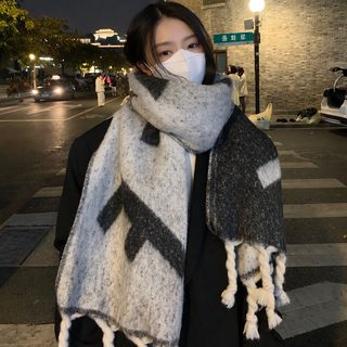 한국 F 스카프 여자 겨울 큰 체크 큰 꽈배기 땋은 머리 두껍고 고급감 커플 패션 트렌디 목도리 보온