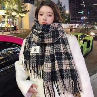 남녀공용 겨울 체크 머플러 도톰한 보온 니트 페이크 캐시미어 숄 목도리