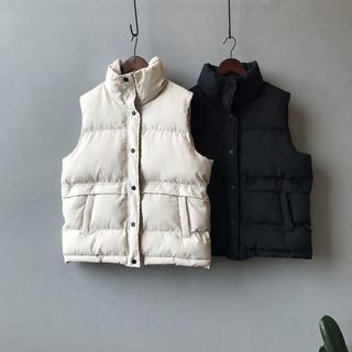 남녀공용 심플 패딩 조끼 루즈핏 보온 민소매 지퍼 베스트 블랙 화이트 S-XXL