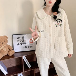 여성 에어코튼 공주 카라 카툰 긴팔 파자마 세트 홈웨어 외출 가능