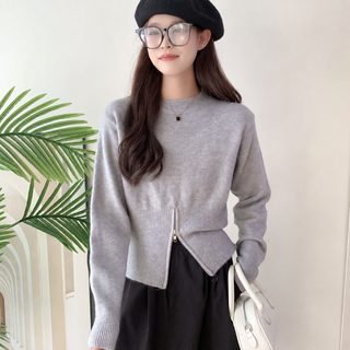 가을 겨울 신상 라운드 긴 소매 부드러운 찹쌀 밑단 트임 디자인감 작은 블