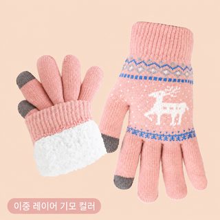 겨울 니트 터치스크린 장갑 여성 남성 기모 보온 라이딩 방한 엘크 패턴