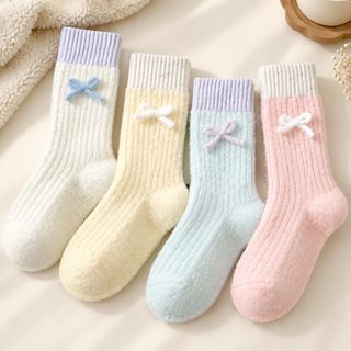 아정네 도매 초유 오스트레일리아 벨벳 가을 겨울 여자 리본 중통 양말 겨