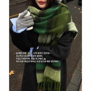 여성용 숲속 감성 스트라이프 머플러 겨울 보온 도톰한 캐시미어 터치 롱
