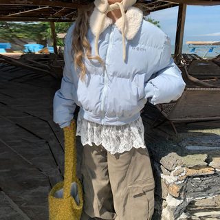 여성 양털 카라 숏패딩 겨울 보온 웰론 루즈핏 캐주얼 점퍼