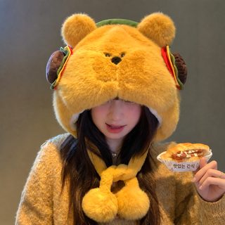 귀여운 햄버거 곰돌이 토끼 여성 털모자 가을 겨울 기모 방한 귀달이 군밤