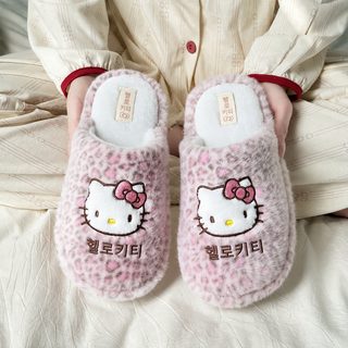 Hello Kitty 겨울 여성 털 슬리퍼 실내화 두꺼운 보온 미끄럼방지 홈슬리퍼