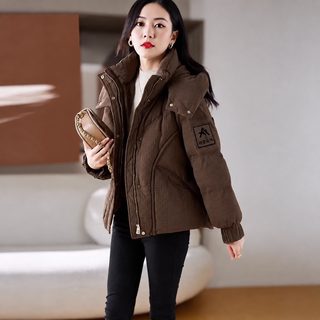 여성 겨울 숏 솜패딩 후드 루즈핏 입체 패턴 도톰한 데일리 점퍼
