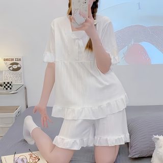 여성 여름 반팔 반바지 잠옷 세트 귀여운 캐릭터 면혼방 홈웨어