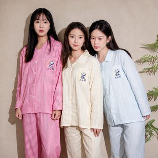 A급 순면 여성 긴팔 잠옷 세트 스누피 스트라이프 봄가을겨울 홈웨어