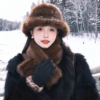겨울철 부드러운 찹쌀 털모자 목도리녀 신상 털이 보송보송한 모조 담비 털