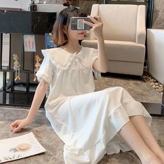 여성 여름 반팔 잠옷 원피스 사각넥 얇은 홈웨어 수면 원피스