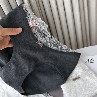 10A 항균 여성 중허리 레이스 삼각팬티 면 리본 통기성 데일리 속옷