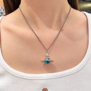 新款西太后立体土星玻璃球ORB项链毛衣链轻奢小众高级感锁骨链