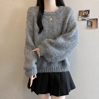 * 실사 * 주량 큰 사이즈 여성복 가을 겨울 신상 니트 헐렁헐렁 빈티지 나른