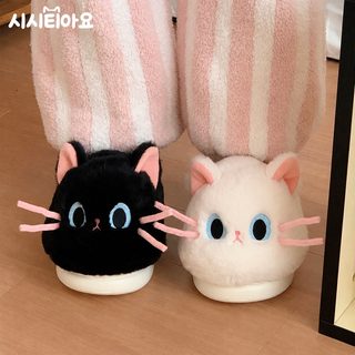 고양이 털 슬리퍼 여성 겨울 보온 미끄럼방지 실내화 귀여운 홈웨어